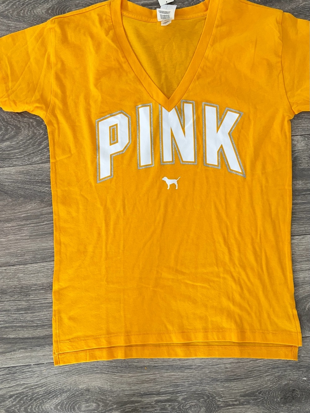 PINK Victoria's Secret Yellow V-Neck Logo Tee